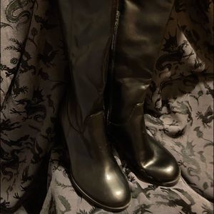 Sexy black plus size knee high pleather boots